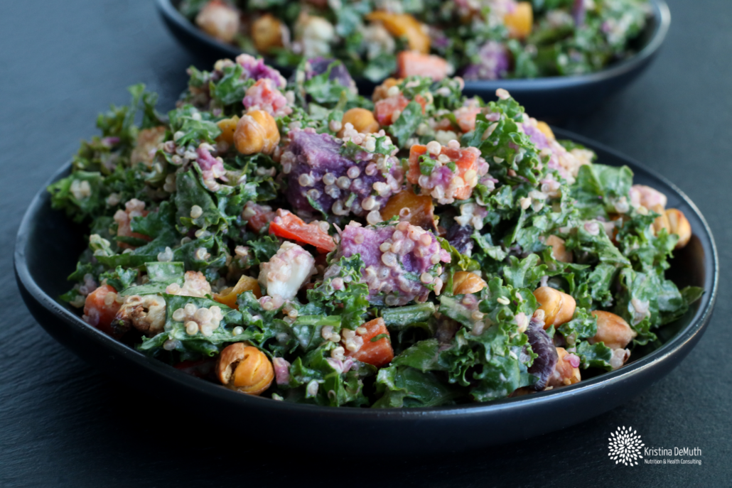 Roasted Vegetable Quinoa Salad with Lemon Basil Dressing Kristina DeMuth